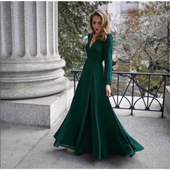 Reformation Deep Green Long Sleeve Milan Dress - Picture 4 of 9